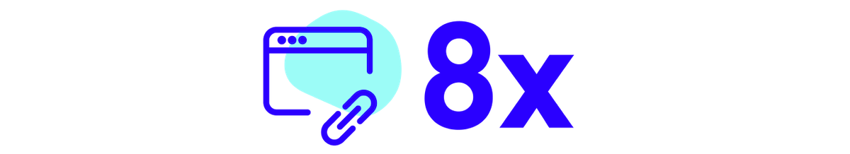 Browser window with link icon and 8 times