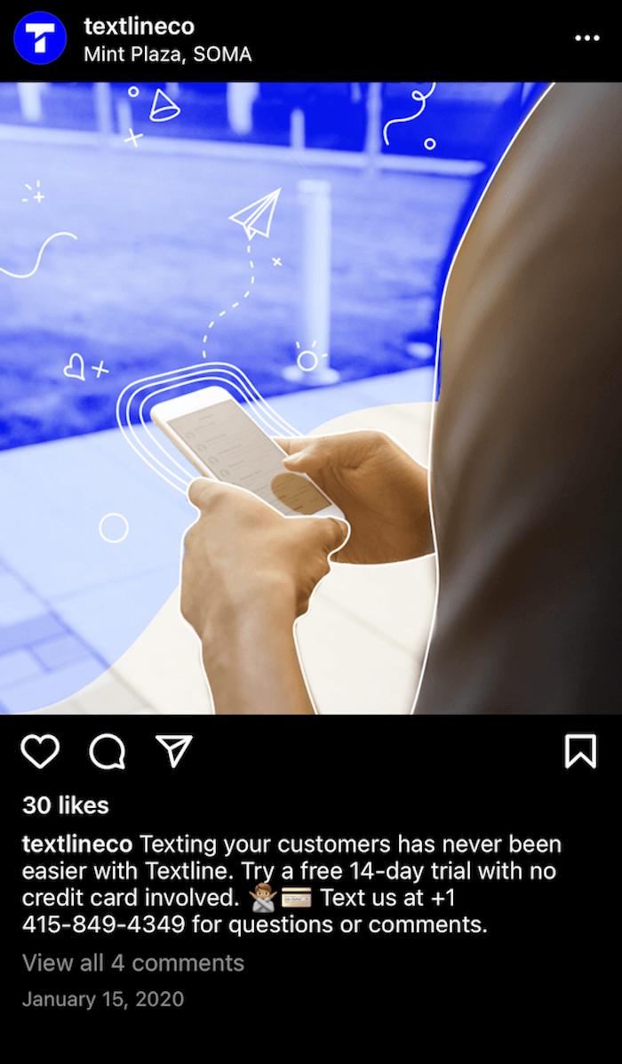 Texting number in an Instagram post caption