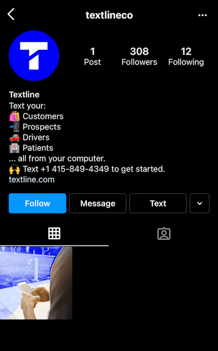 Texting number in Instagram bio