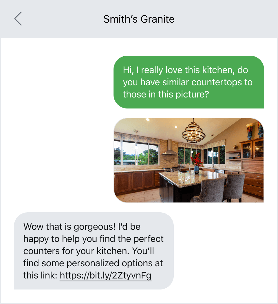 Text message example of personalizing the customer experience