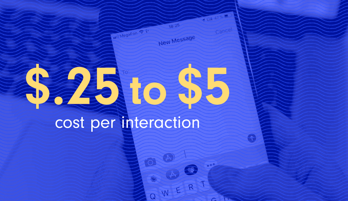 New message on phone, $.25 to $5 is the cost per text interaction