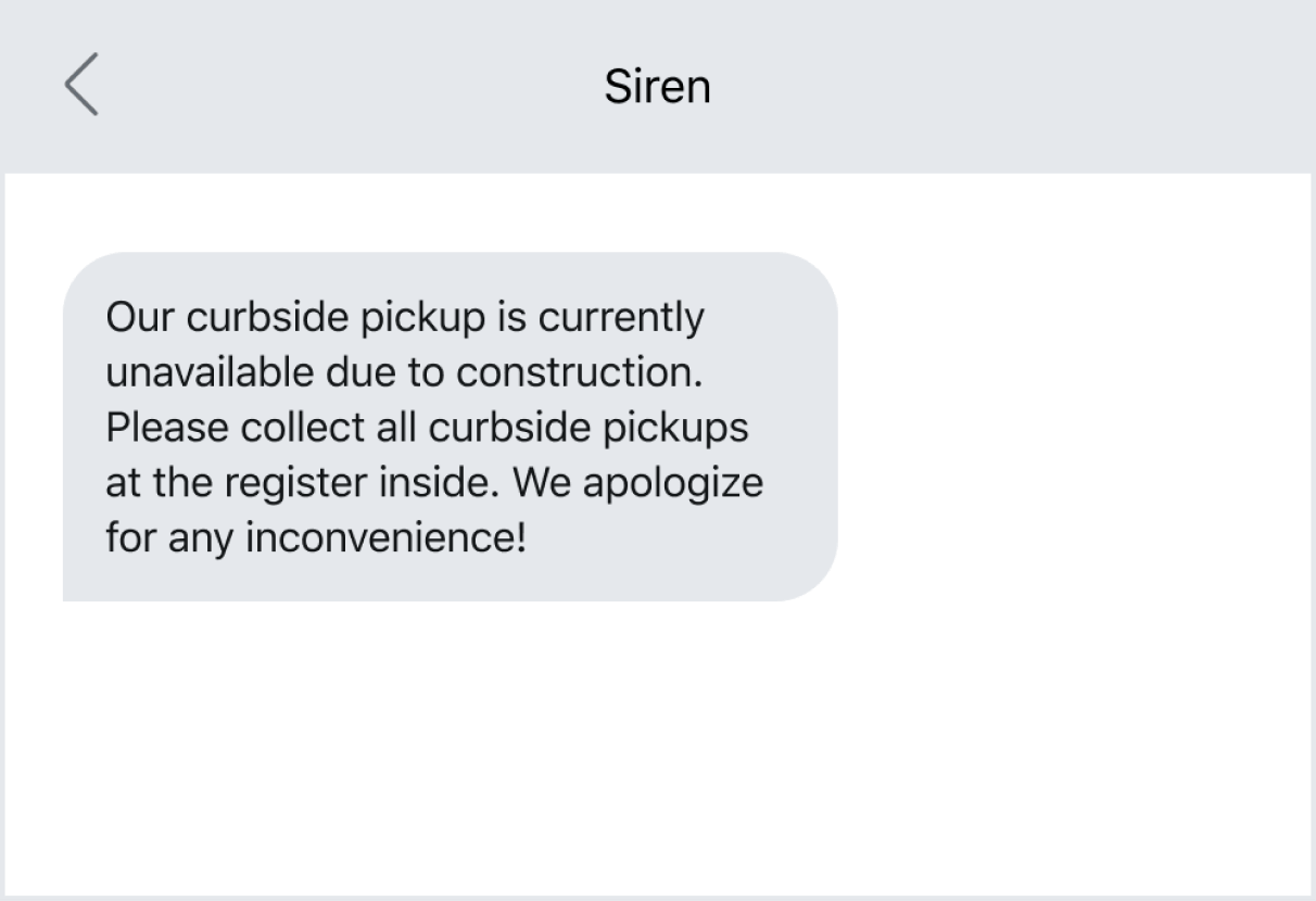 Example of an automated text for a technical error/known issue