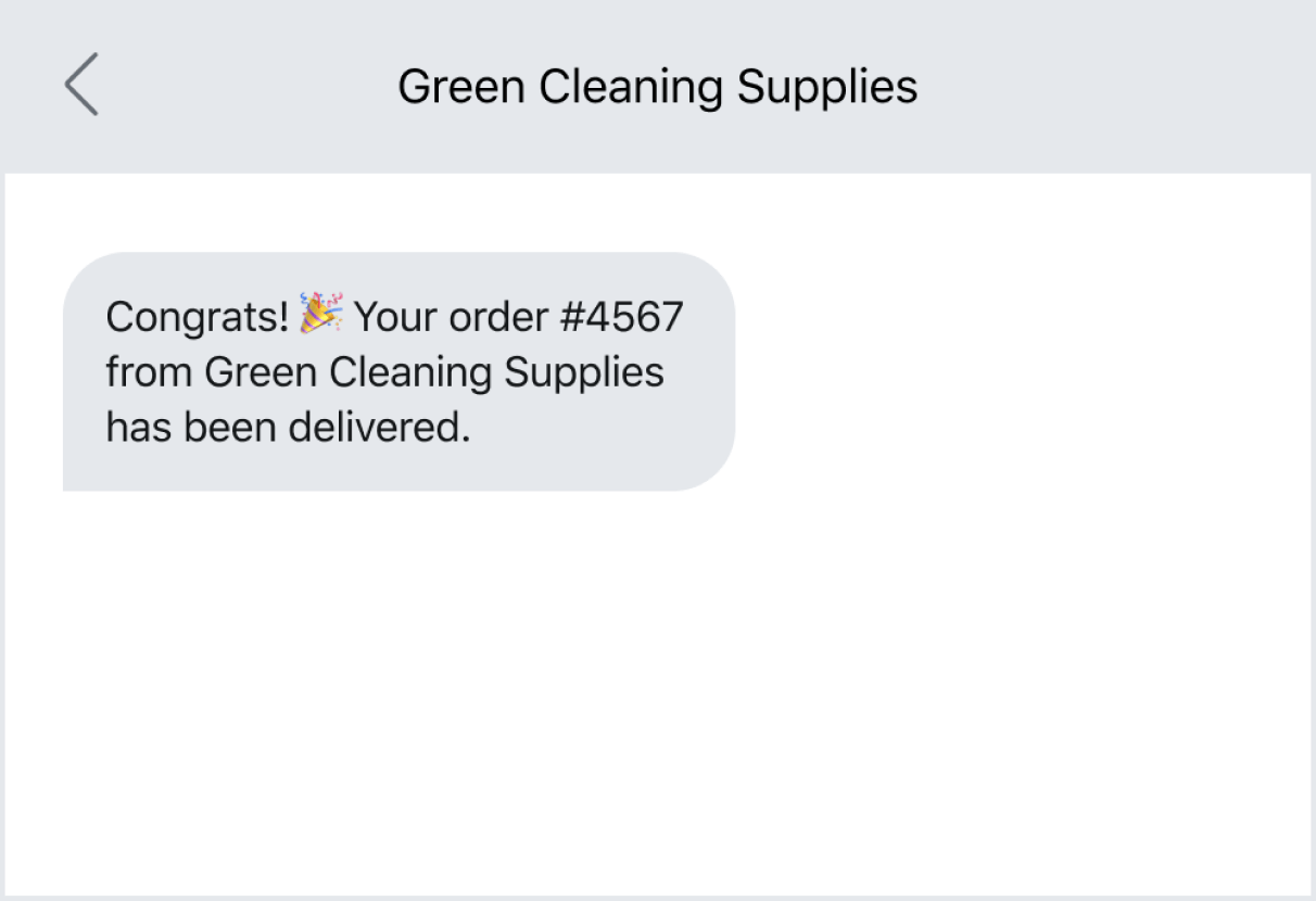 Example of a shipment update via text