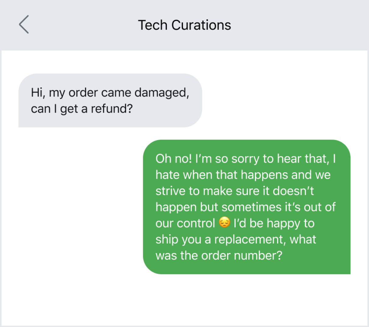Example of focusing on human interacting in customer service texting
