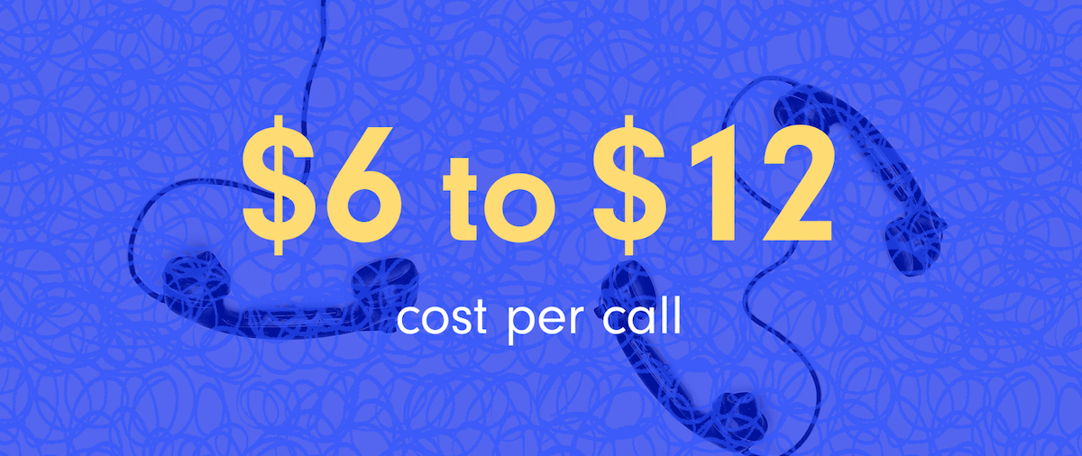 Image of phones and text: "6 to 12 dollars cost per call"