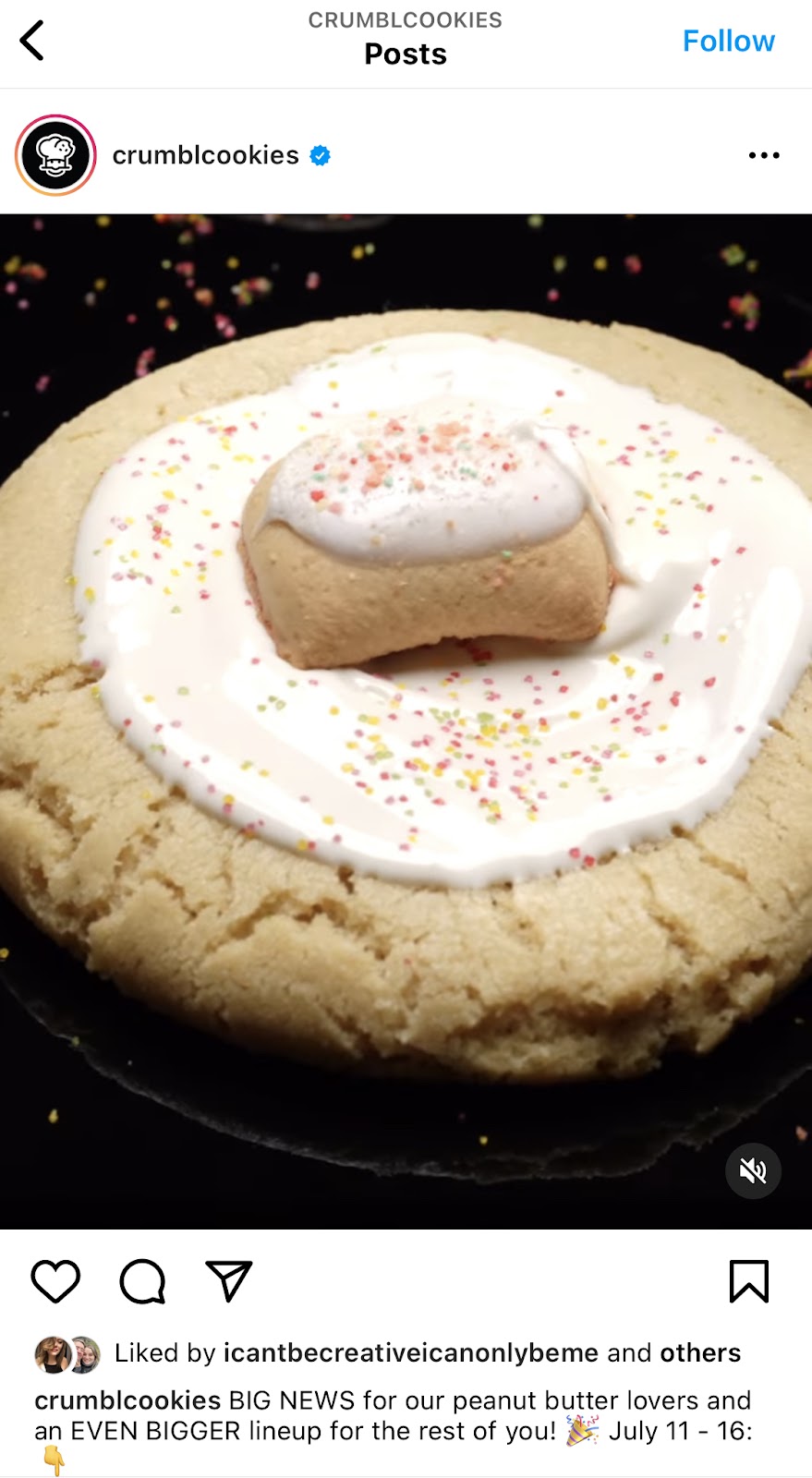 Crumbl Cookie's Instagram post.
