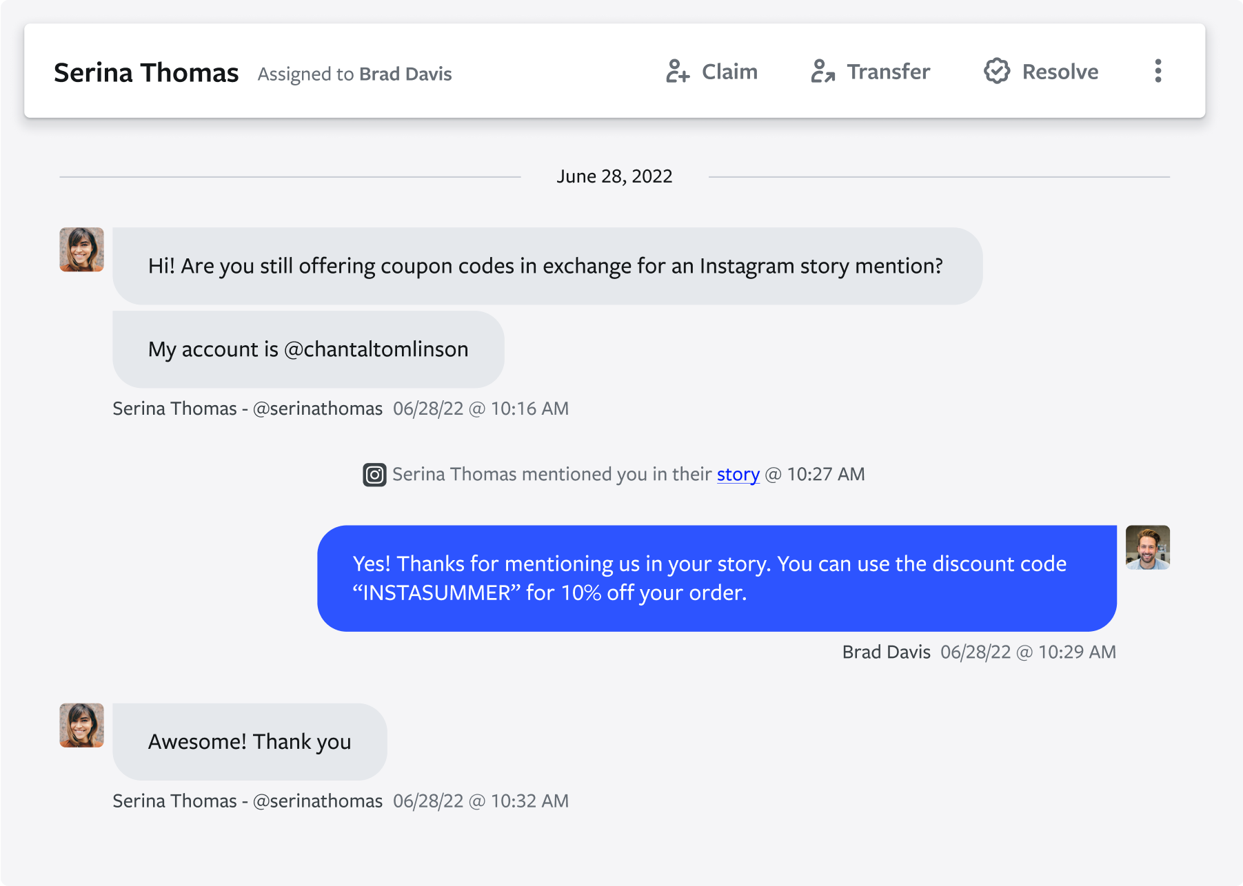 Textline inbox showing Instagram message replies.