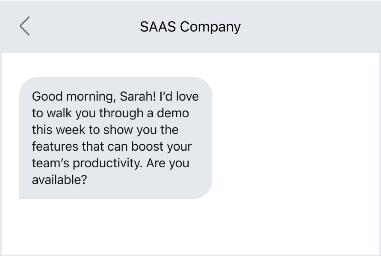 A text message from an SAAS company.