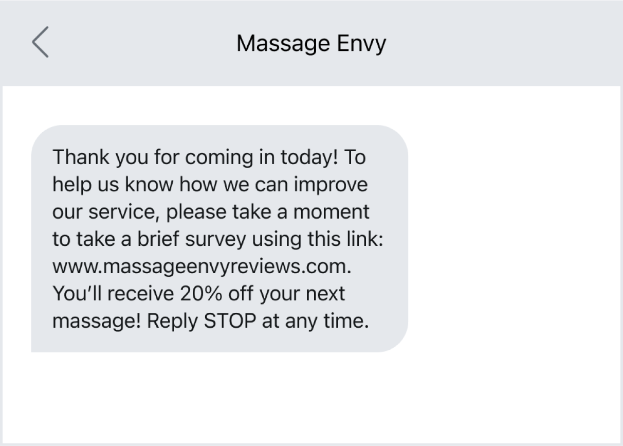 An example of a text asking customers for feedback.