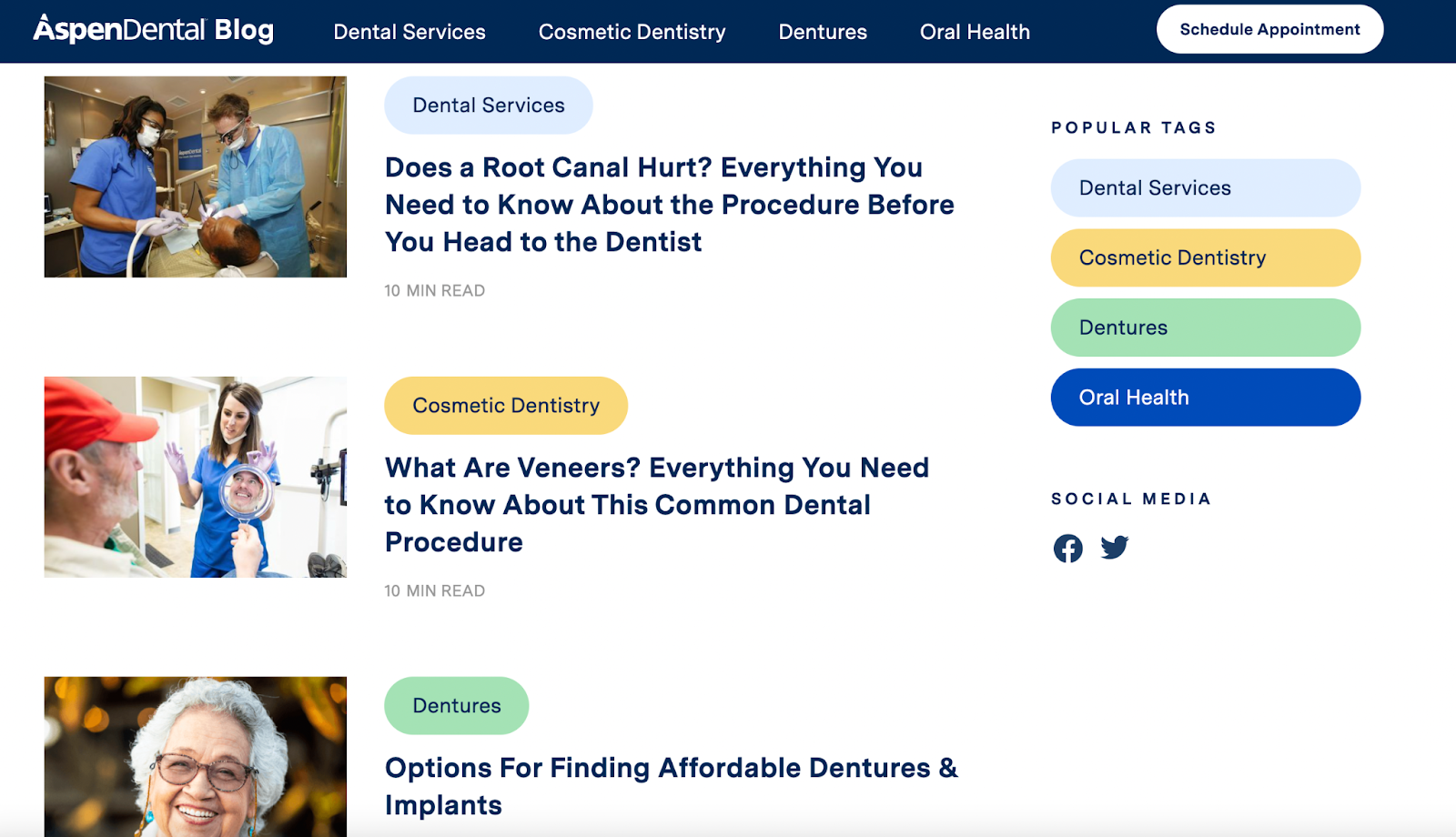 Screenshot of AspenDental's blog