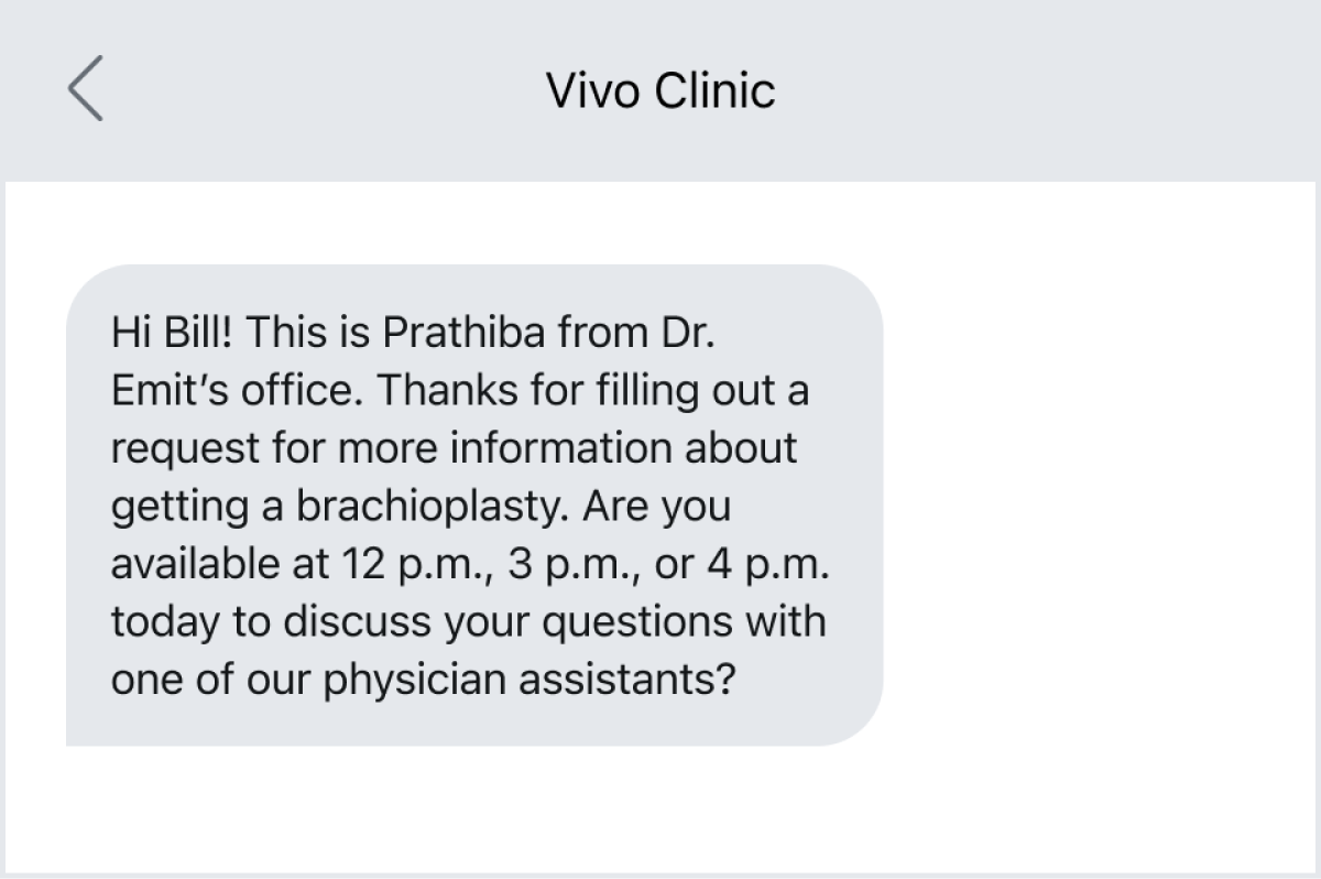 A text message example following up with a patient.