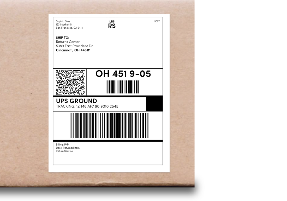 T me return label. Return label. returning label.