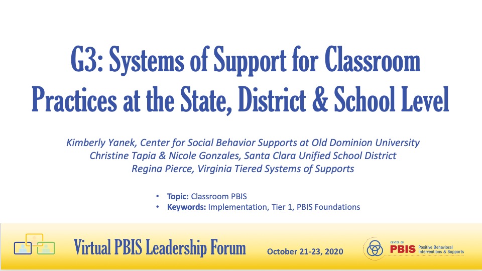 Center on PBIS | Video: [Session G3] PBIS Forum 2020: Systems of ...