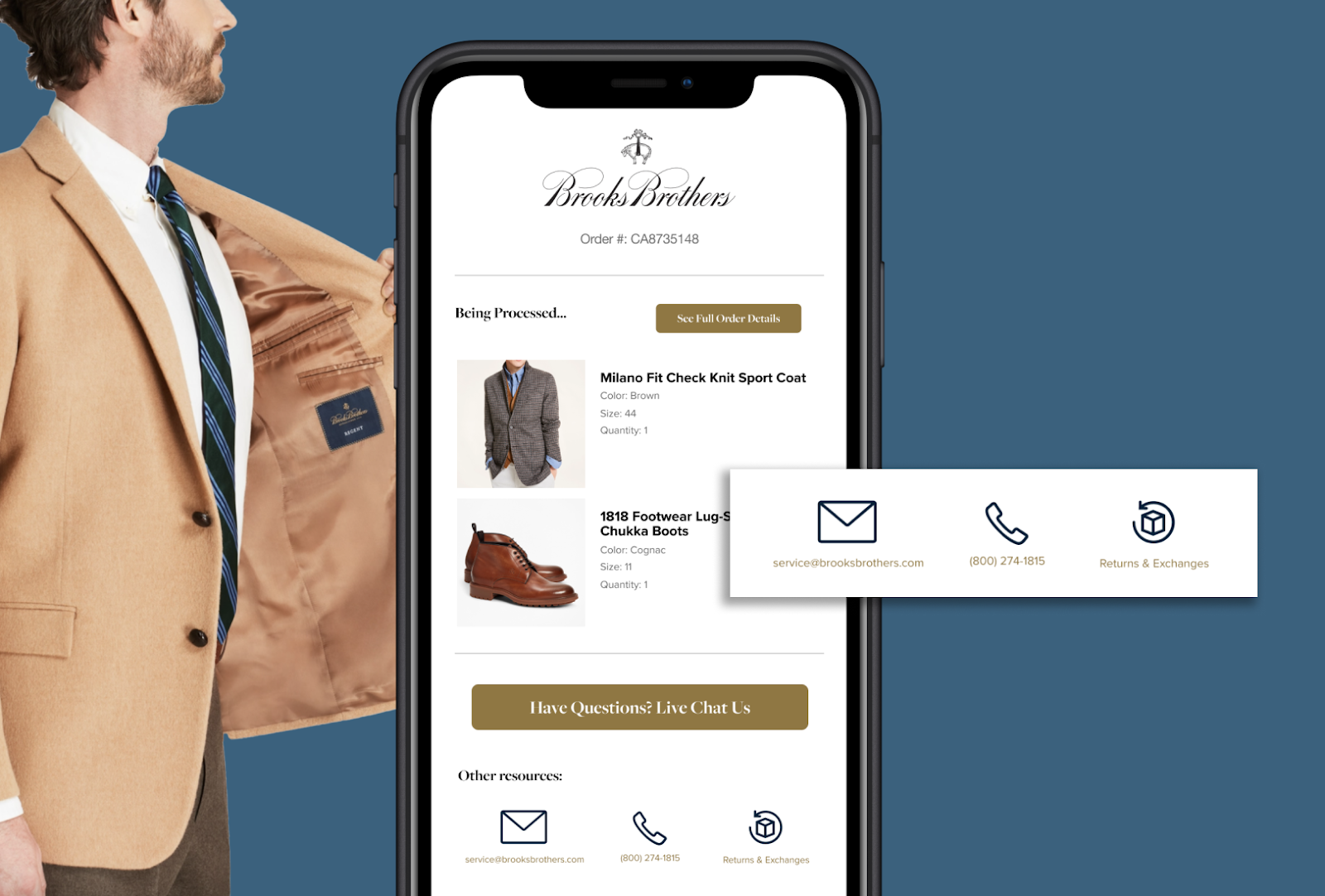 Brooks Brothers package tracking email example