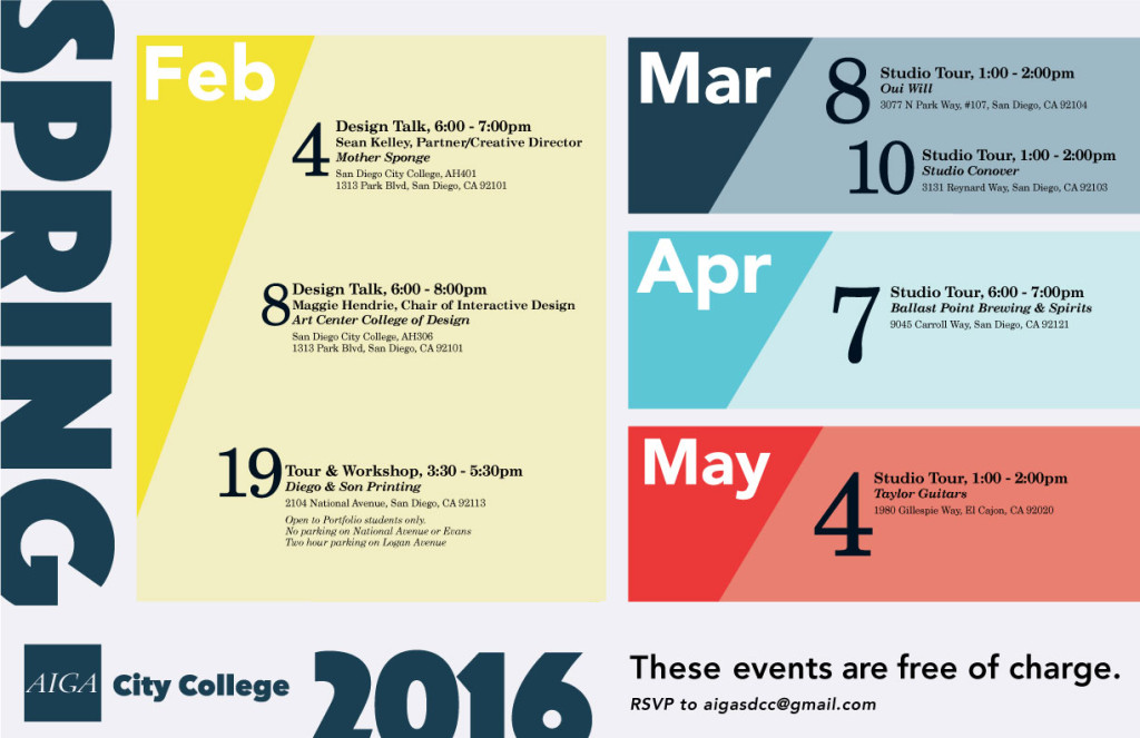 San Diego City College Graphic Design | Spring 2016 AIGA City College  Calendar