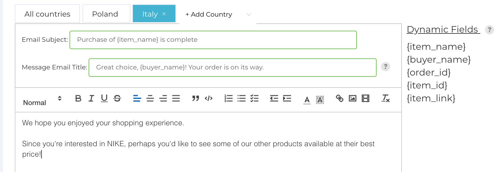 send ebay thank you emails international