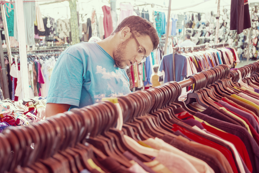 man product sourcing at a thrift store