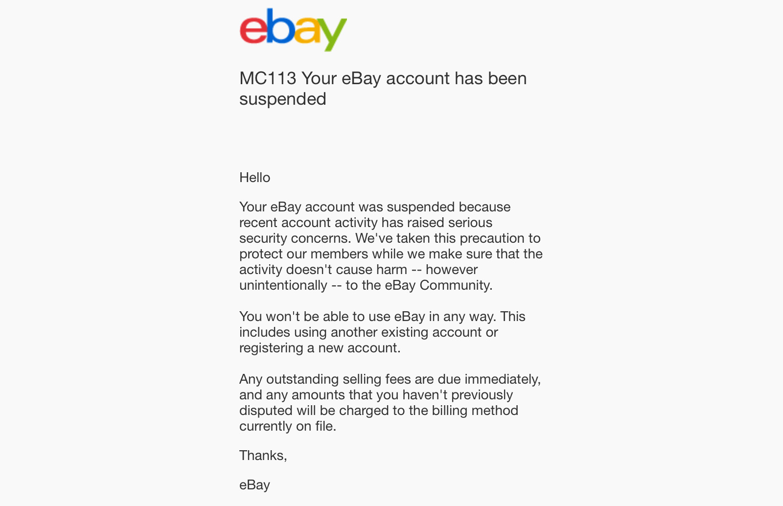 ebay suspended mc113 example