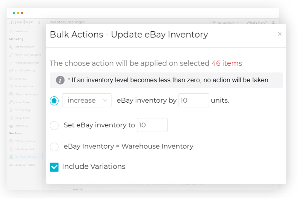 ebay inventory bulk actions