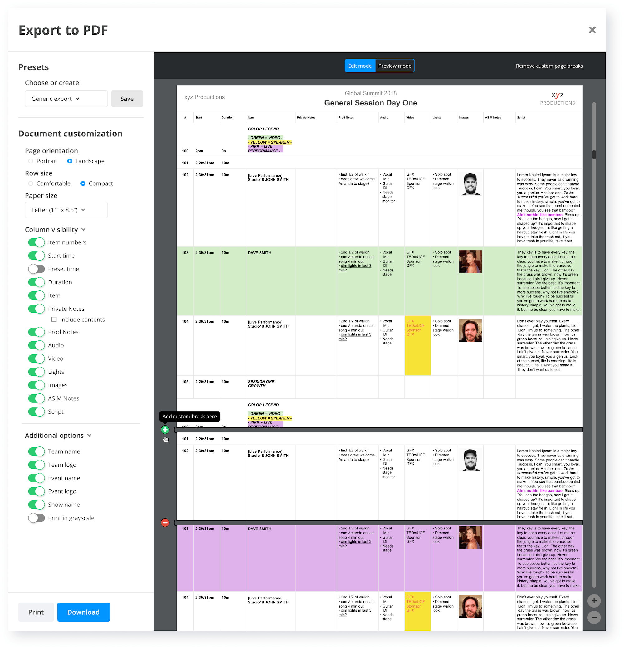 Shoflo PDF export