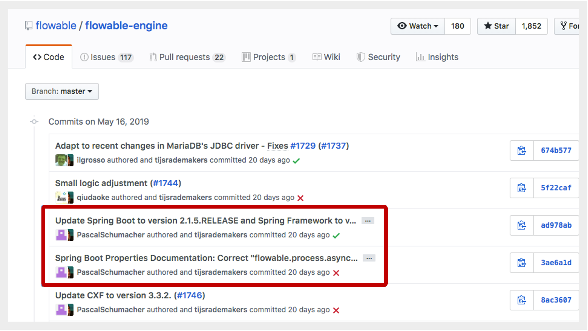 Commit message convention in open source