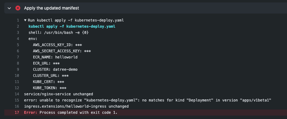 Image showing CD pipeline failure