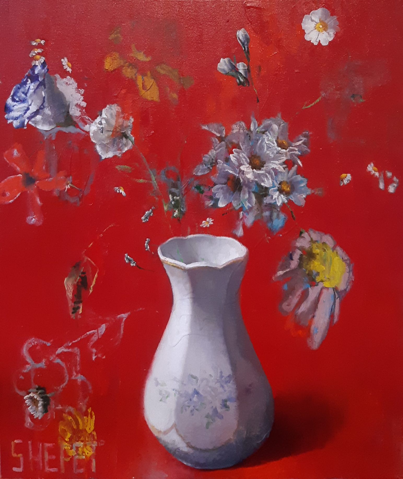 La Vida (with Anthemis flower on red)