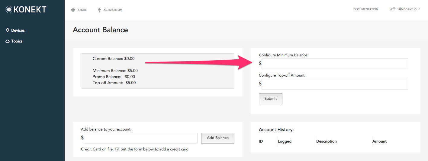 automatic account top off , konekt