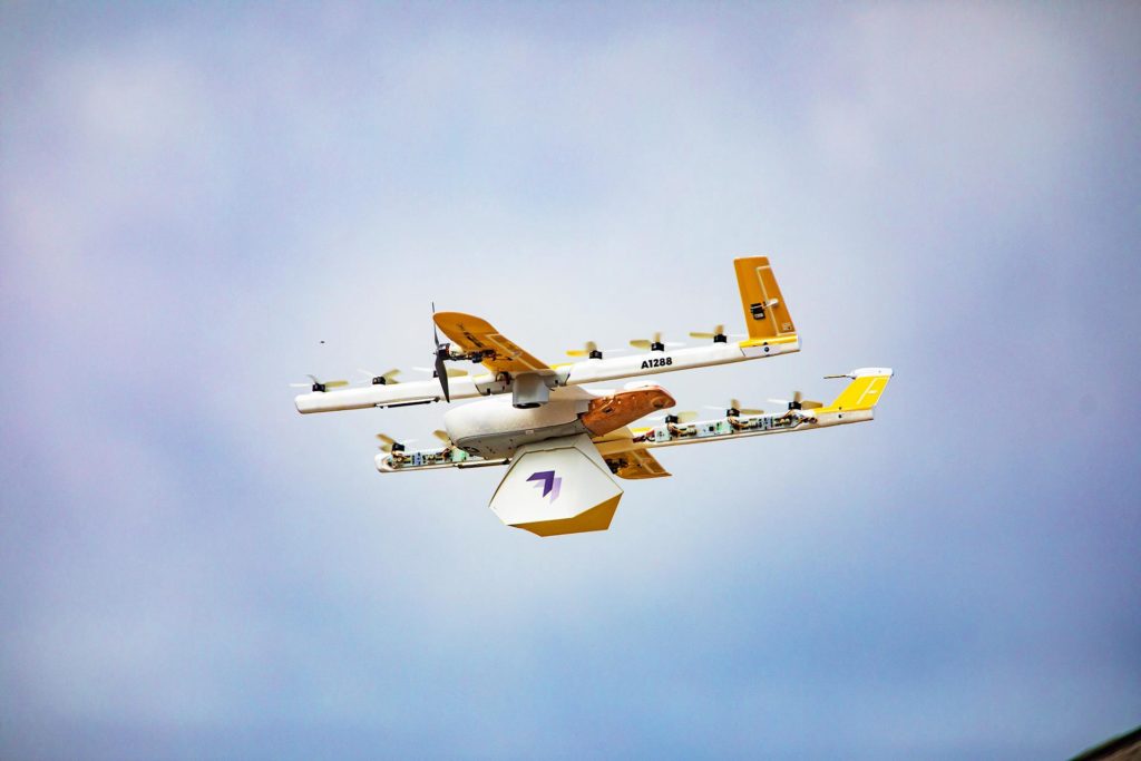 A Wing drone in flight. Courtesy of Wing (wing.com)