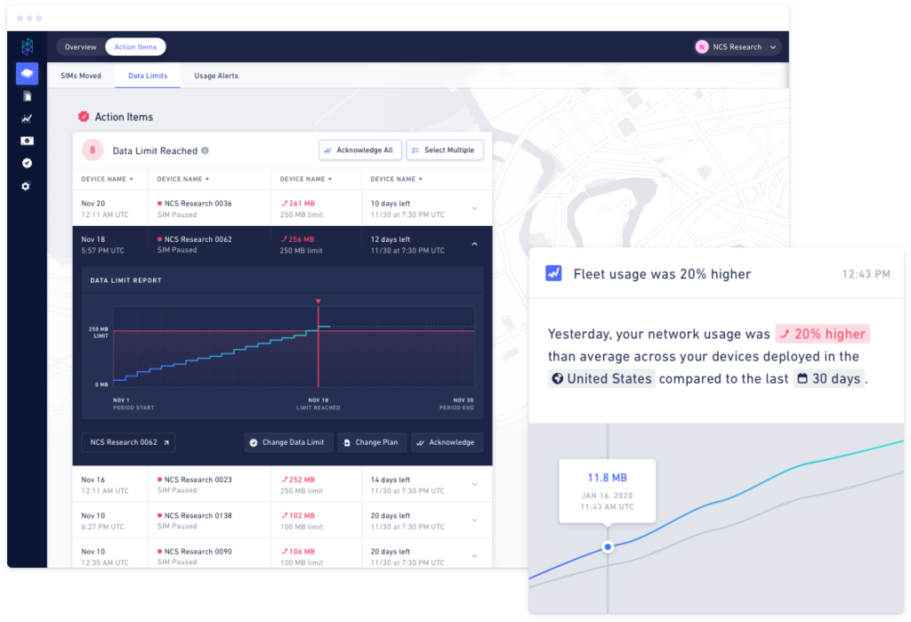 Screenshot of the Hologram Dashboard