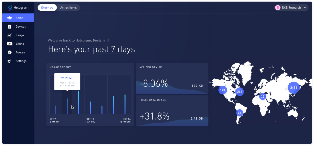 Screenshot of the Hologram Dashboard