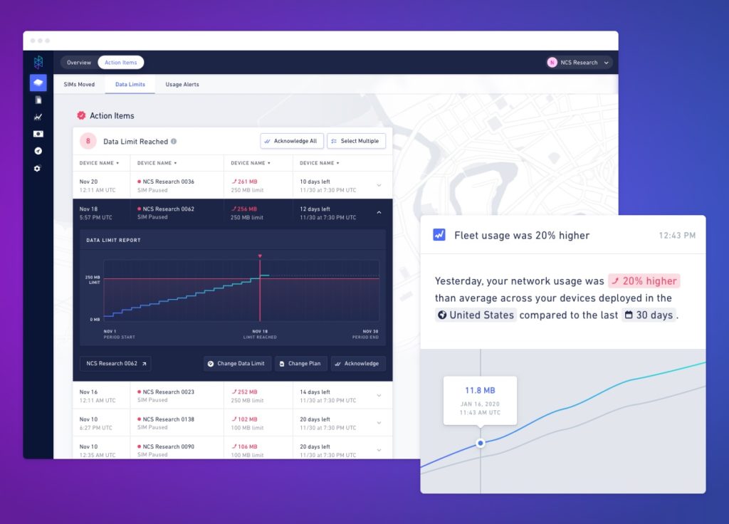Screenshot of the Hologram Dashboard