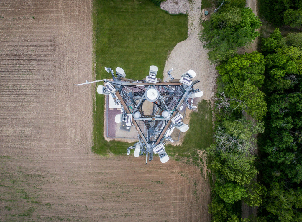 Ariel view of cell phone tower