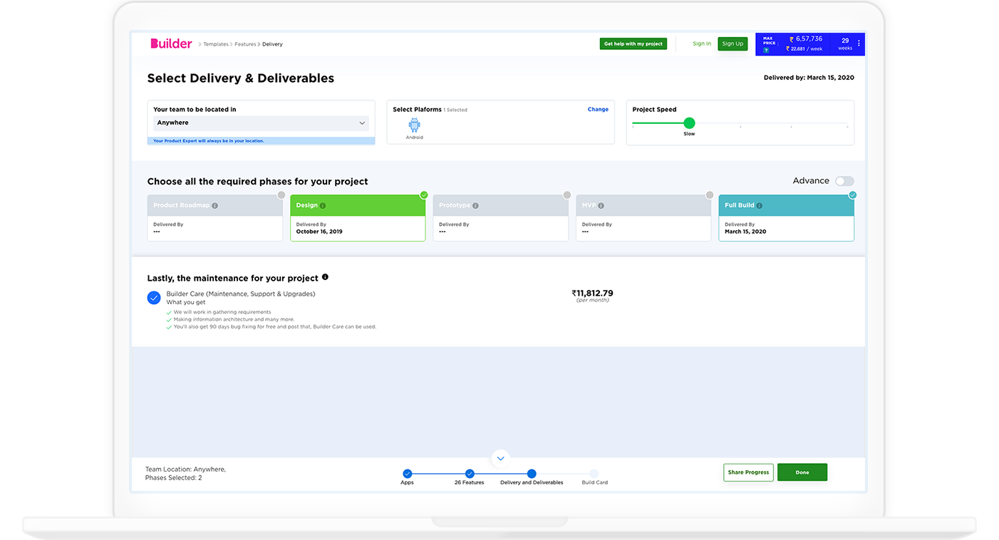 Builder Studio screen with delivery and deliverables