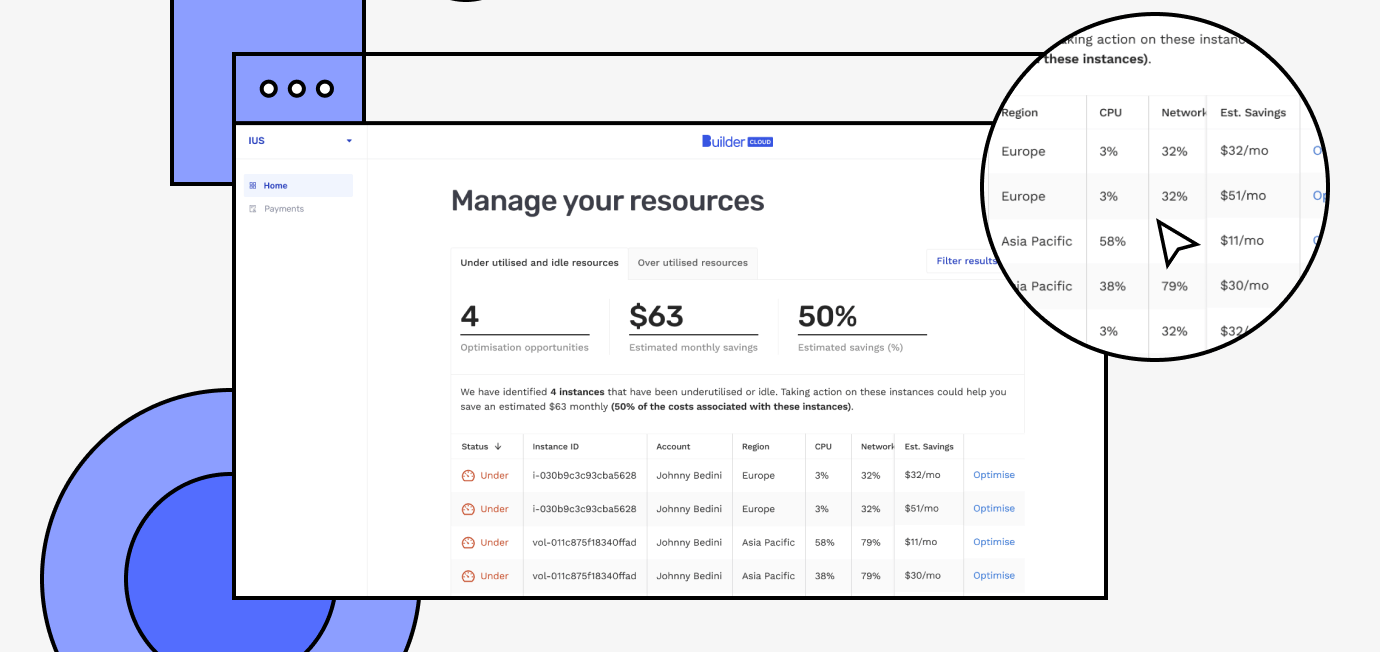 Builder Cloud resource management screen