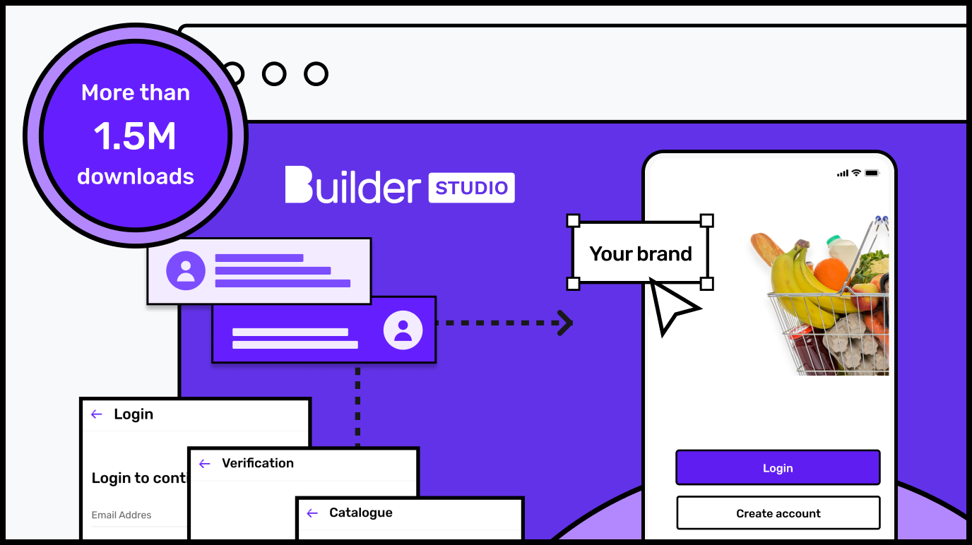 Builder Studio screen with design illustration and icons
