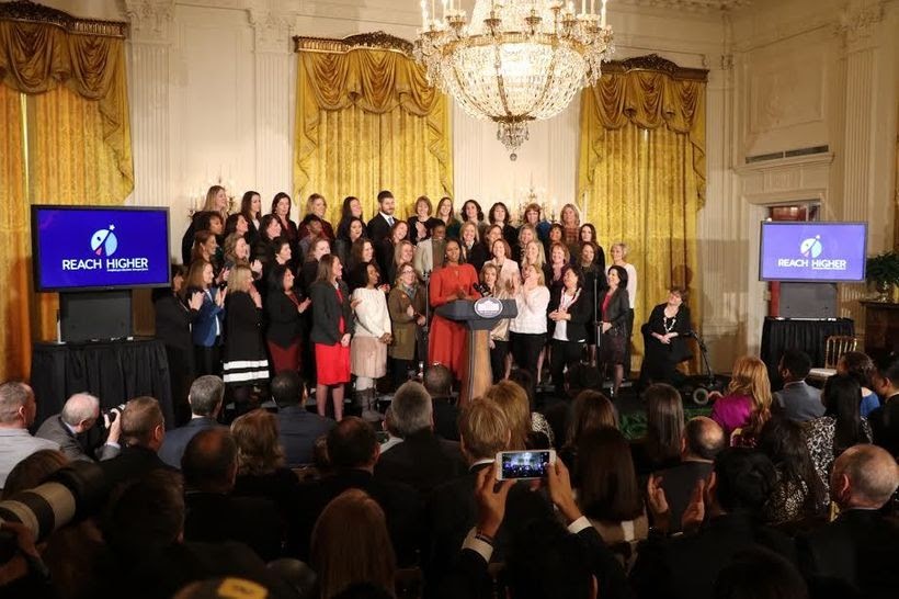 Michelle Obama giving final remarks as First Lady while honoring school counselors from across the United States.