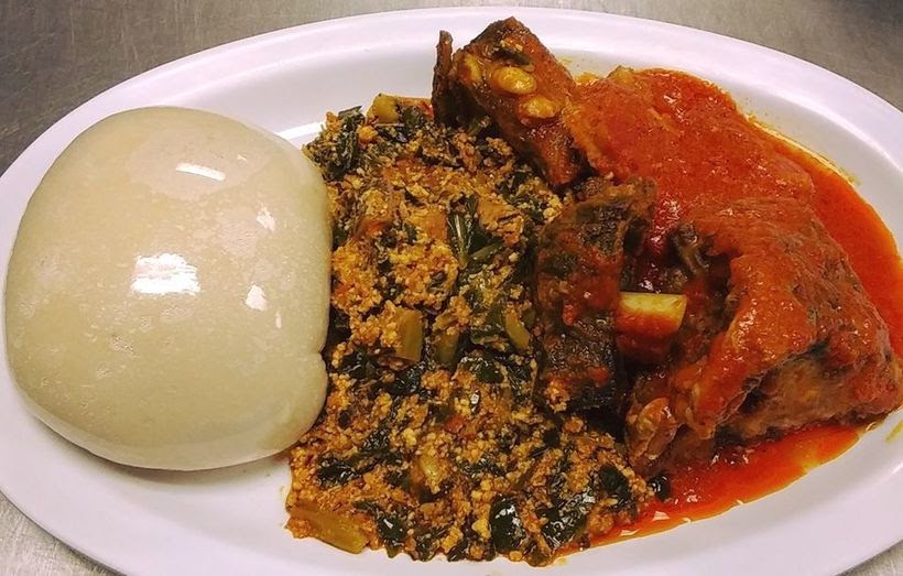Food at Kingsway Cafe- Egusi, pounded yam and stewed chicken.