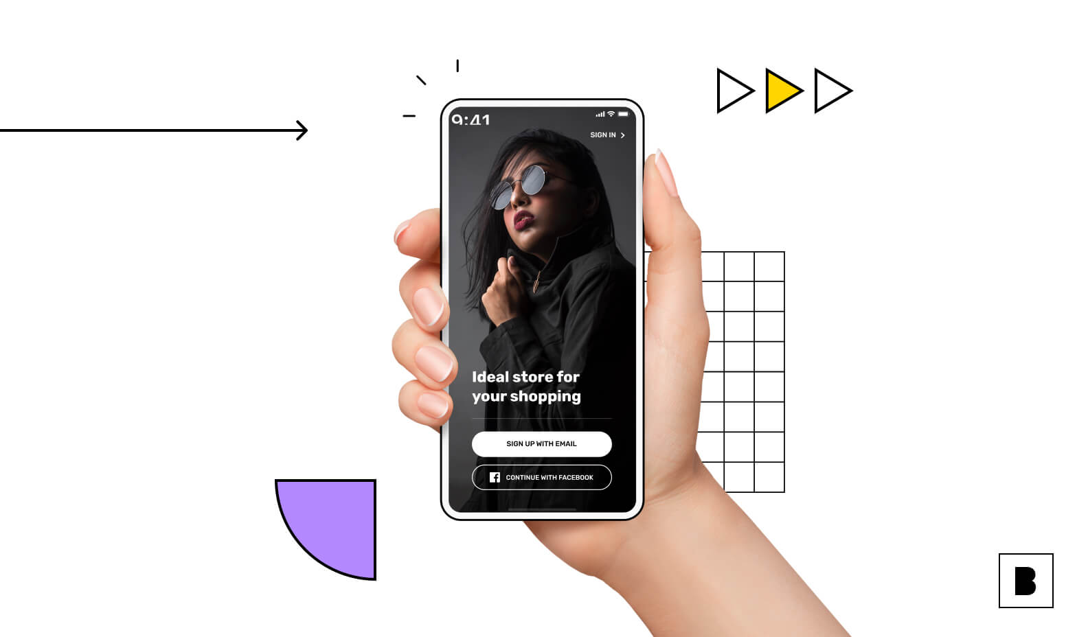 Mobile app screen with signup buttons