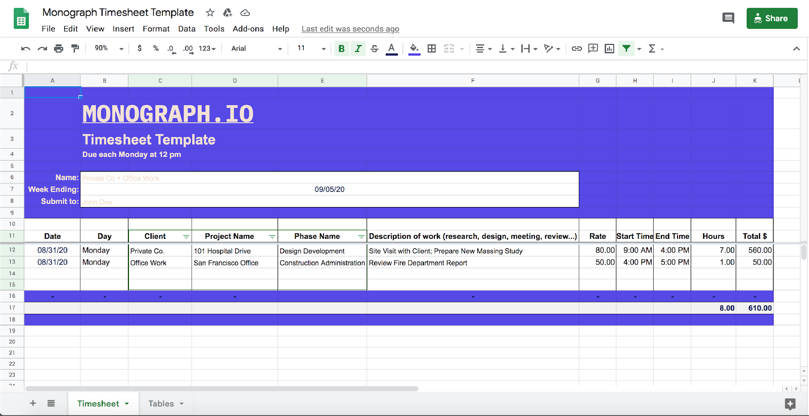 Free Architect Timesheet Template