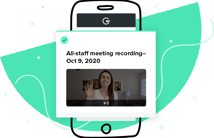A Guru card surfacing a recorded all-staff meeting that can be referenced any time