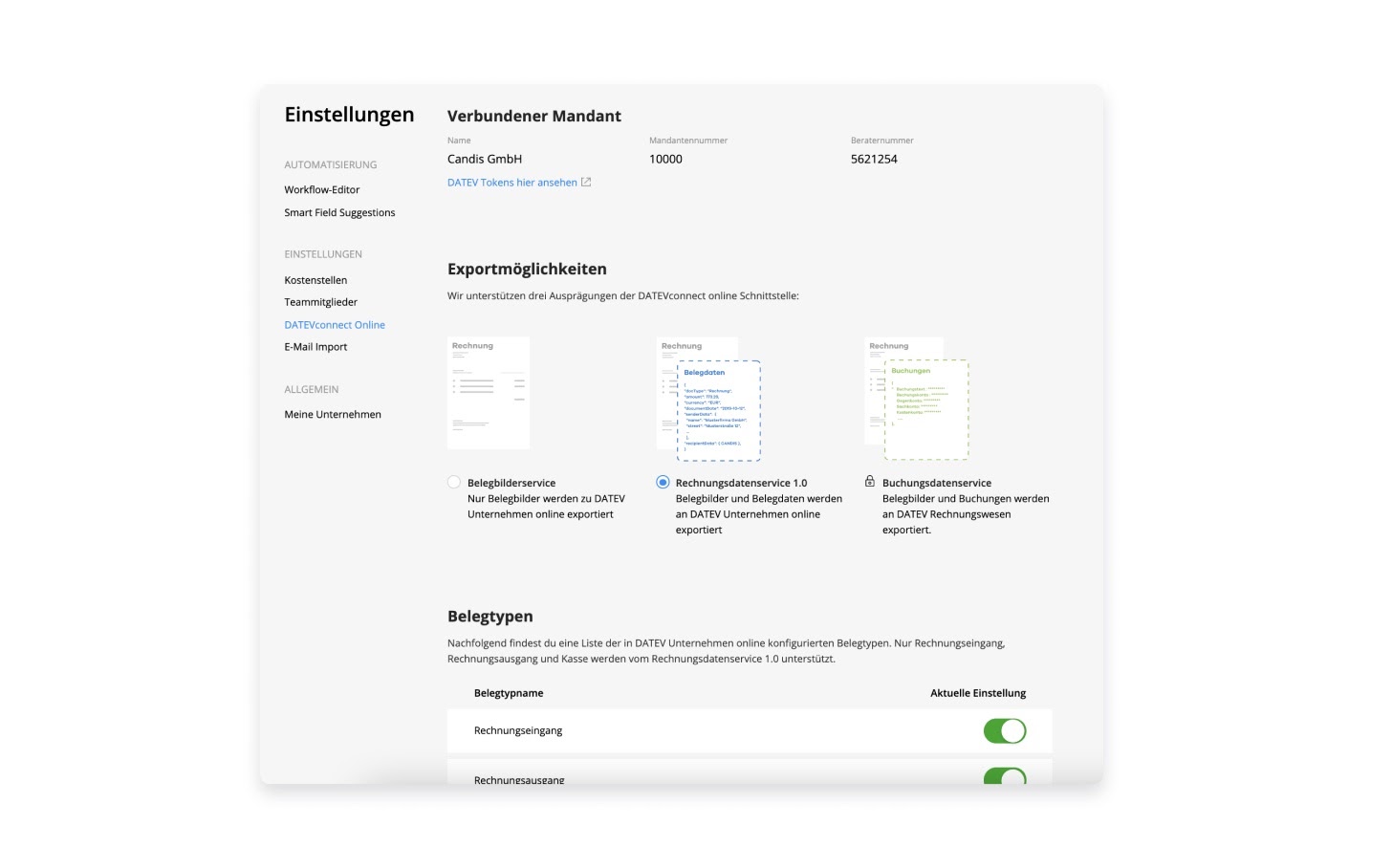 Exportmöglichkeiten in CANDIS