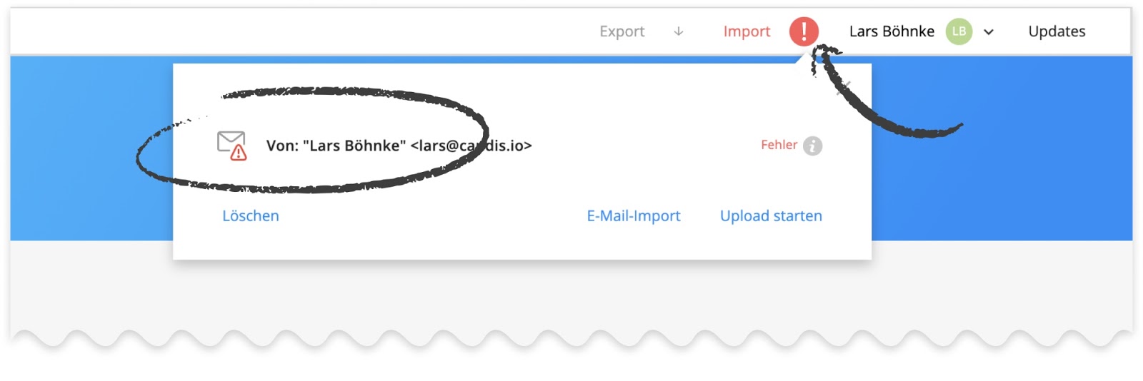 Hinweis auf fehlgeschlagenen E-Mail Import in CANDIS