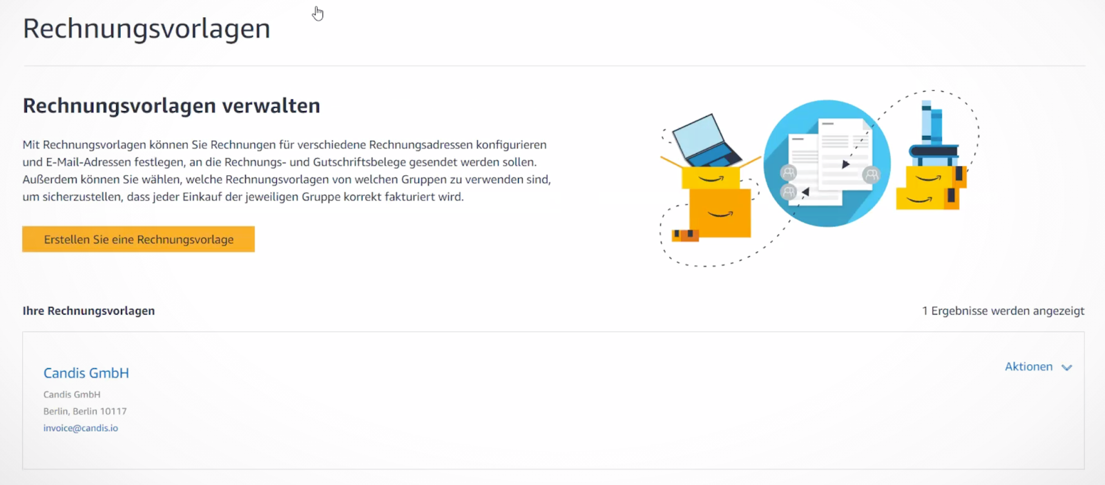 Rechnungsvorlagen verwalten in Amazon