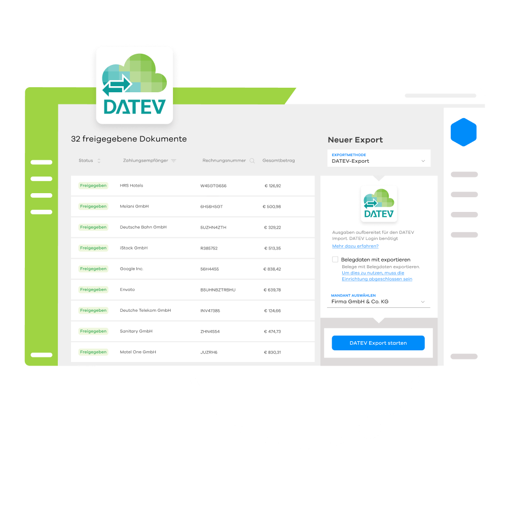 Offizielle DATEV-Schnittstelle für mühelosen Export