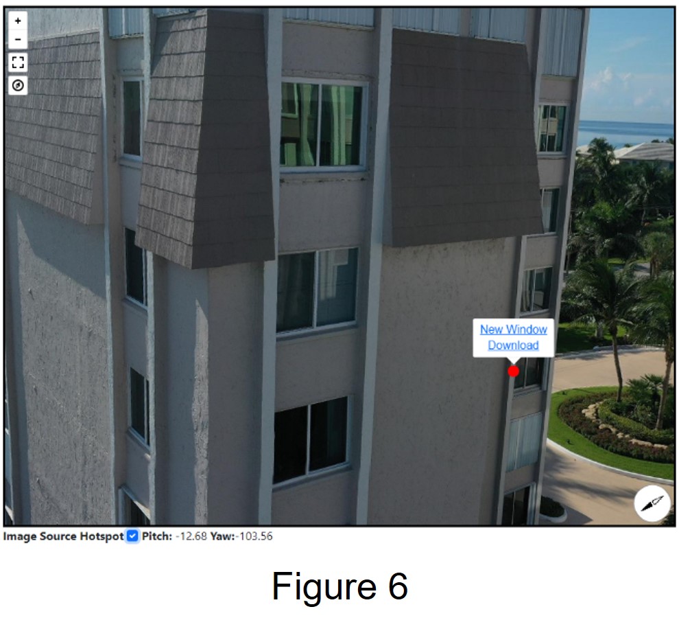 Screenshot of client’s building in Catalogger image management software with message to click to view a panorama