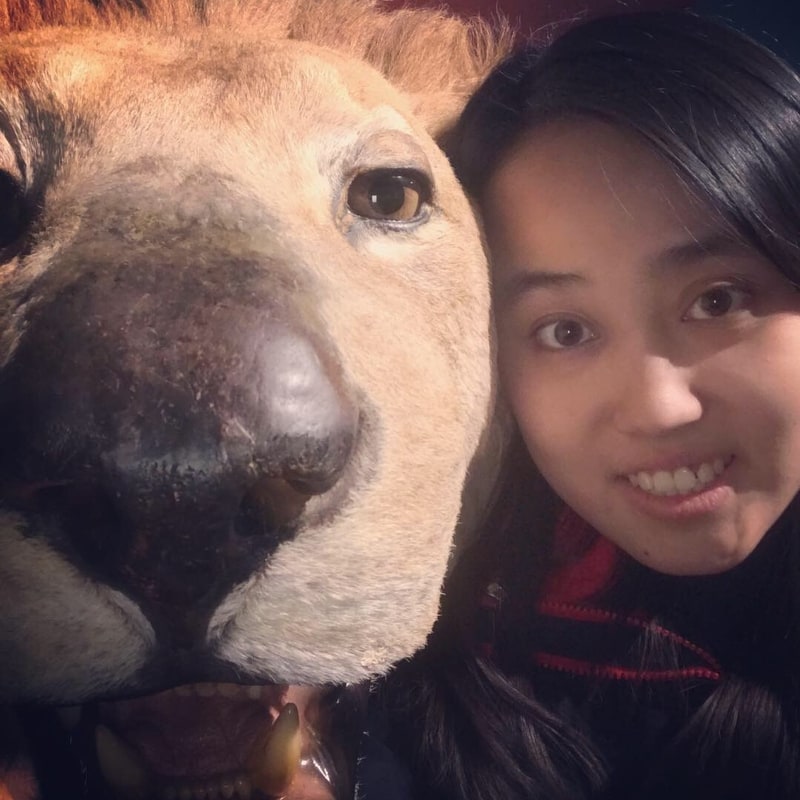 A photo of the website owner Ruiqi Li, together with a fake lion