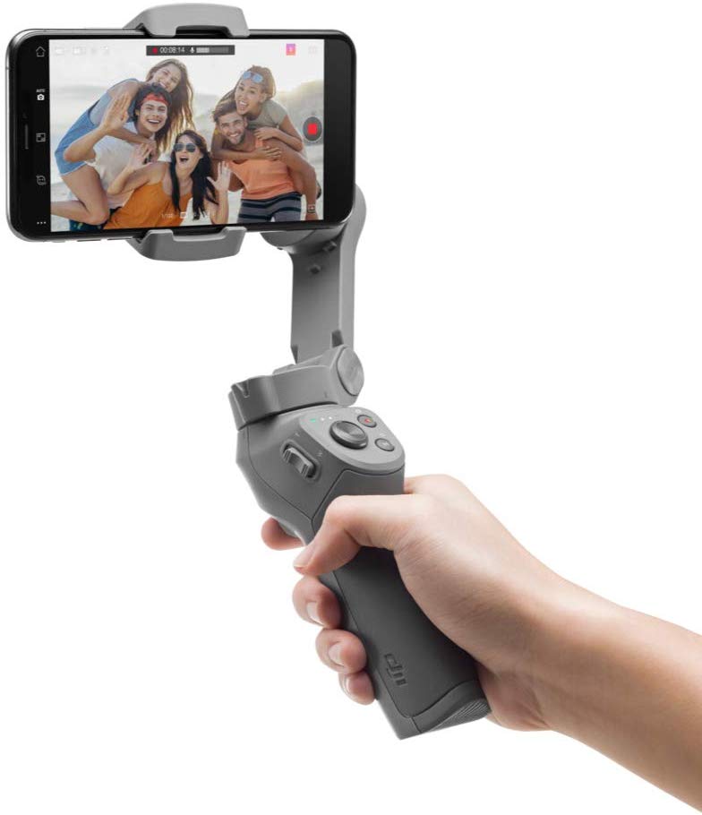 A gimbal holding a mobile phone.