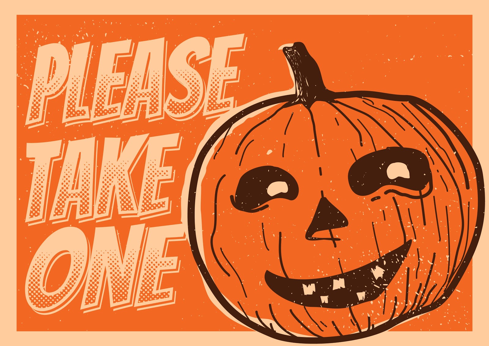 A "please take one" sign with a pumpkin.