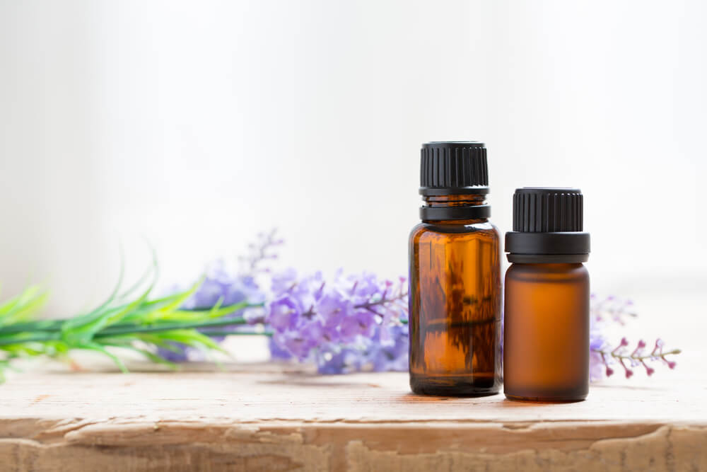 Two bottles of essential oils.